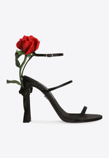 Dolce & Gabbana Keira 105 Satin Sandals with Rose Applique Black CR1817 A7630 80999