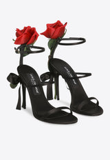 Dolce & Gabbana Keira 105 Satin Sandals with Rose Applique Black CR1817 A7630 80999