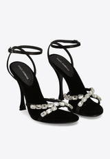 Dolce & Gabbana Keira 105 Satin Sandals with Gemstone Embellishments Black CR1821 A6I68 8S488