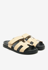 Chypre Sandals in Beige Argile Shiny Lizard Leather