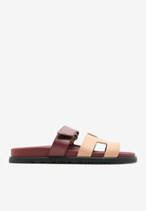 Chypre Sandals in Beige Perlino and Rouge H Calfskin