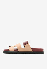 Chypre Sandals in Beige Perlino and Rouge H Calfskin