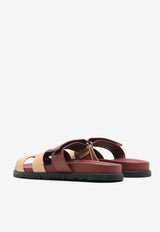 Chypre Sandals in Beige Perlino and Rouge H Calfskin