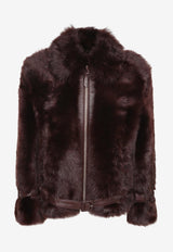 Tom Ford Shearling Jacket with a Velvet-Finish Brown CSF683-FUL024 KB396