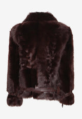 Tom Ford Shearling Jacket with a Velvet-Finish Brown CSF683-FUL024 KB396