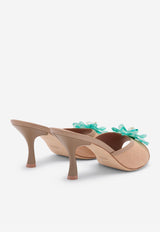 Malone Souliers Cyd 70 Flower Embellished Raffia Sandals CYD 70-2 LINO/MUSHROOM