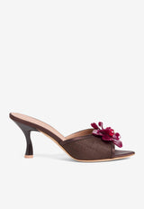 Malone Souliers Cyd 70 Flower Embellished Raffia Sandals CYD 70-3 DARK BROWN/TOBACCO