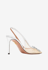 Aquazzura Crystal Firework 85 Slingback Pumps Silver CYFMIDL0-SYFCCC SILVER