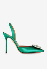 Aquazzura Crystal Hoop 105 Slingback Pumps CYPHIGL0-SATEME EMERALD