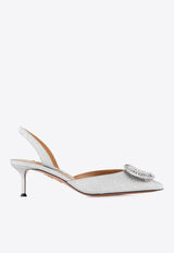 Aquazzura Crystal Hoop 50 Slingback Pumps CYPMIDL0-GTS-CCC Silver