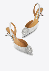 Aquazzura Crystal Hoop 50 Slingback Pumps CYPMIDL0-GTS-CCC Silver