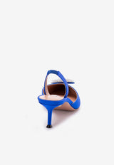 Aquazzura Crystal Hoop 50 Satin Slingback Pumps CYPMIDL0-SAT84D ROYAL BLUE