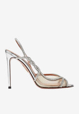 Aquazzura Crystal Weave 105 Metallic Slingback Sandals Silver CYWHIGS0-SYFCCC SILVER