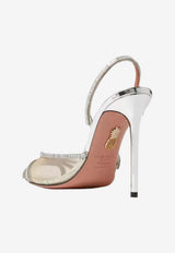 Aquazzura Crystal Weave 105 Metallic Slingback Sandals Silver CYWHIGS0-SYFCCC SILVER