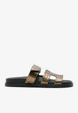 Chypre Sandals in Dore Antique Metallic Alligator Leather