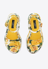 Dolce & Gabbana Kids Girls Rose Print Sandals D11227 A7131 HA3VO Yellow
