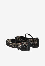 Dolce & Gabbana Kids Girls Rhinestone Embellished Satin Ballet Flats Black D11274 A5723 80999