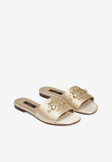 Dolce & Gabbana Kids Girls DG Logo Satin Slides D11325 AY696 87610 Gold