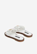 Dolce & Gabbana Kids Girls DG Logo Flat Sandals in Nappa Leather White D11373 A1850 80001