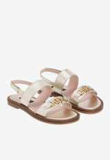 Dolce & Gabbana Kids Girls Laminated Nappa Leather Sandals Gray D11374 AJ133 80988