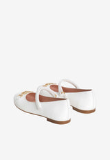 Dolce & Gabbana Kids Girls DG Logo Ballet Flats in Nappa Leather White D11382 AB793 80001
