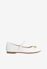 Dolce & Gabbana Kids Girls DG Logo Ballet Flats in Nappa Leather White D11382 AB793 80001