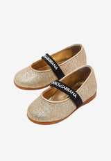 Dolce & Gabbana Kids Girls Glittered Leather Ballet Flats Gold D20095 AA745 87610