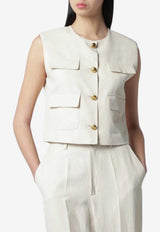 P.A.R.O.S.H Sleeveless Cropped Waistcoat Beige D410047GVI/S_PAROS-003