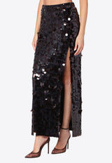 P.A.R.O.S.H Sequin Embellished Maxi Skirt with Slit Black D621541NY/R_PAROS-086