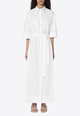 P.A.R.O.S.H Maxi Shirt Dress with Floral Embroidery White D726019CO/Q_PAROS-001