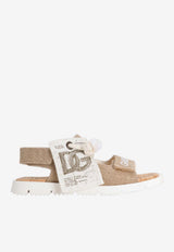 Dolce & Gabbana Kids Girls Logo Canvas Sandals Beige DA5345 AW520 8H065