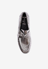 BLACK SUEDE STUDIO Davy Crinkled Metallic Leather Loafers Silver DAVY_SILVER