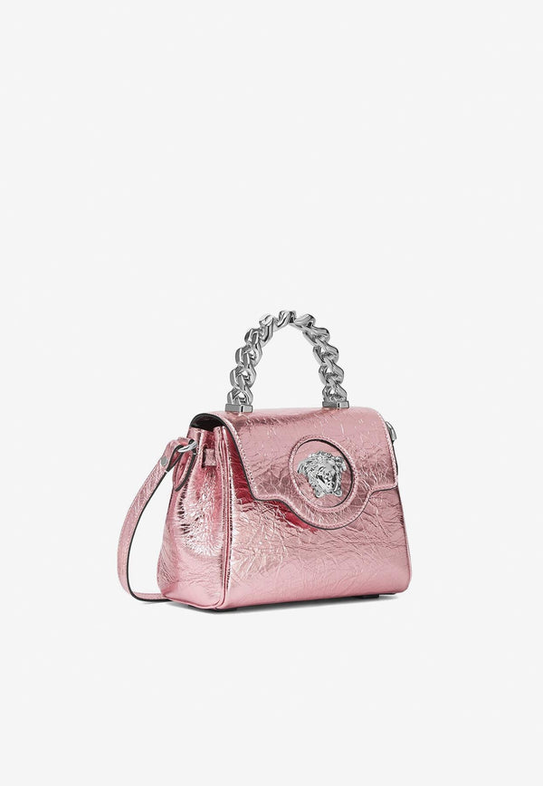 Versace Small Medusa Top Handle Bag in Metallic Leather DBFI040 1A08163 1PO6P Pink