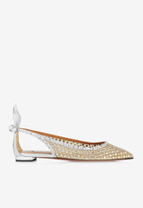 Aquazzura Bow Tie Crystal Tulle Pointed-Toe Flats DCTFLAA0-NPUCCC SILVER