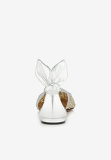 Aquazzura Bow Tie Crystal Tulle Pointed-Toe Flats DCTFLAA0-NPUCCC SILVER