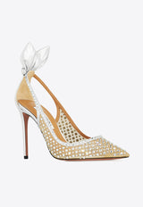 Aquazzura Bow Tie Crystal 105 Tulle Pumps DCTHIGP0-NPU-CCC Silver