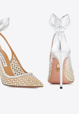 Aquazzura Bow Tie Crystal 105 Tulle Pumps DCTHIGP0-NPU-CCC Silver