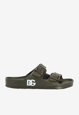 Dolce & Gabbana Kids Boys DG Logo Beach Slides Dark Green DD0324 A5103 8X070