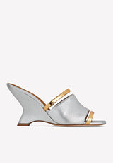 Malone Souliers Demi 80 Metallic Leather Mules Silver DEMI WEDGE 80-2 SILVER/GOLD