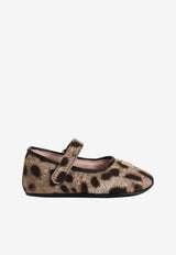 Dolce & Gabbana Kids Baby Girls Leopard Print Drill Ballet Flats Brown DK0169 AD996 HY13M