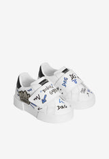 Dolce & Gabbana Kids Boys Portofino Printed Leather Sneakers White DN0135 AH494 HWF57