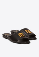 Balmain Dafne PB Logo Flat Mules Black DN1UP966LVIT_BLACK