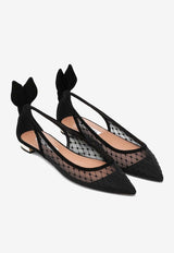 Aquazzura Bow Tie Pointed-Toe Mesh Flats Black DNNFLAA0FMS/R_AQUA-000