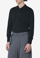John Smedley Long-Sleeved Wool Polo T-shirt Black DORSETWO/R_JOHSM-BLK
