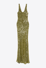 Galvan London Moonlight Valletta Sequined Gown Olive DR0091_OLIVE