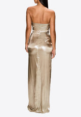 Galvan London Laminated Bandeau Maxi Dress White Gold DR0353_WHITE GOLD