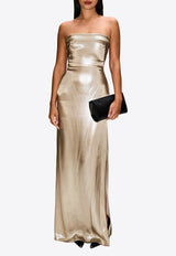 Galvan London Laminated Bandeau Maxi Dress White Gold DR0353_WHITE GOLD