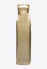 Galvan London Laminated Bandeau Maxi Dress White Gold DR0353_WHITE GOLD