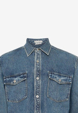 Oversized Denim Shirt with Logo-Patch