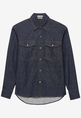 Oversized Denim Shirt with Logo-Patch